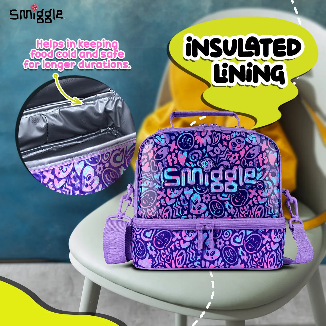 Smiggle Vivid Hardtop Lunchbox(Bag) Lilac, 3Y 