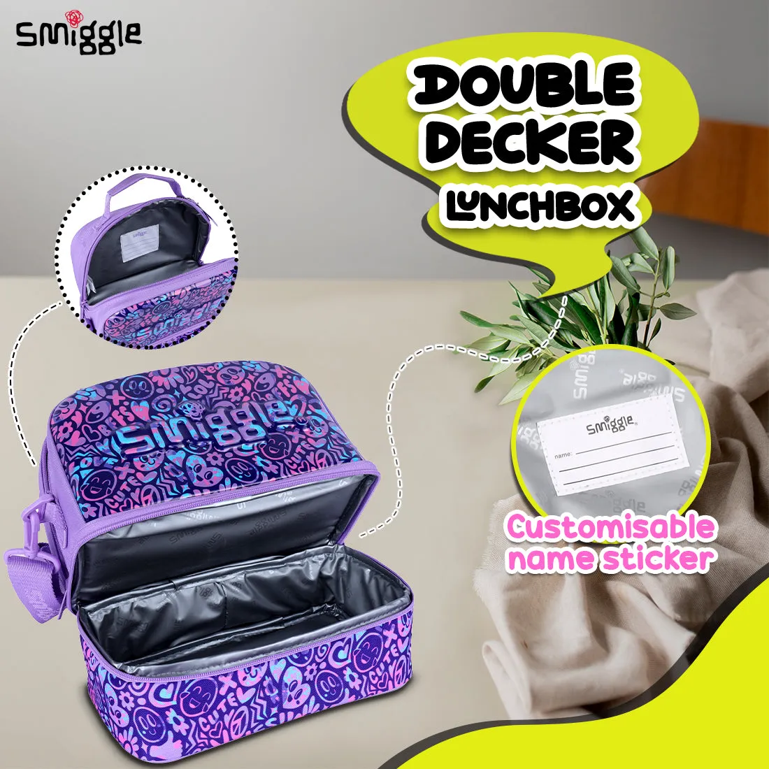 Smiggle Vivid Hardtop Lunchbox(Bag) Lilac, 3Y 