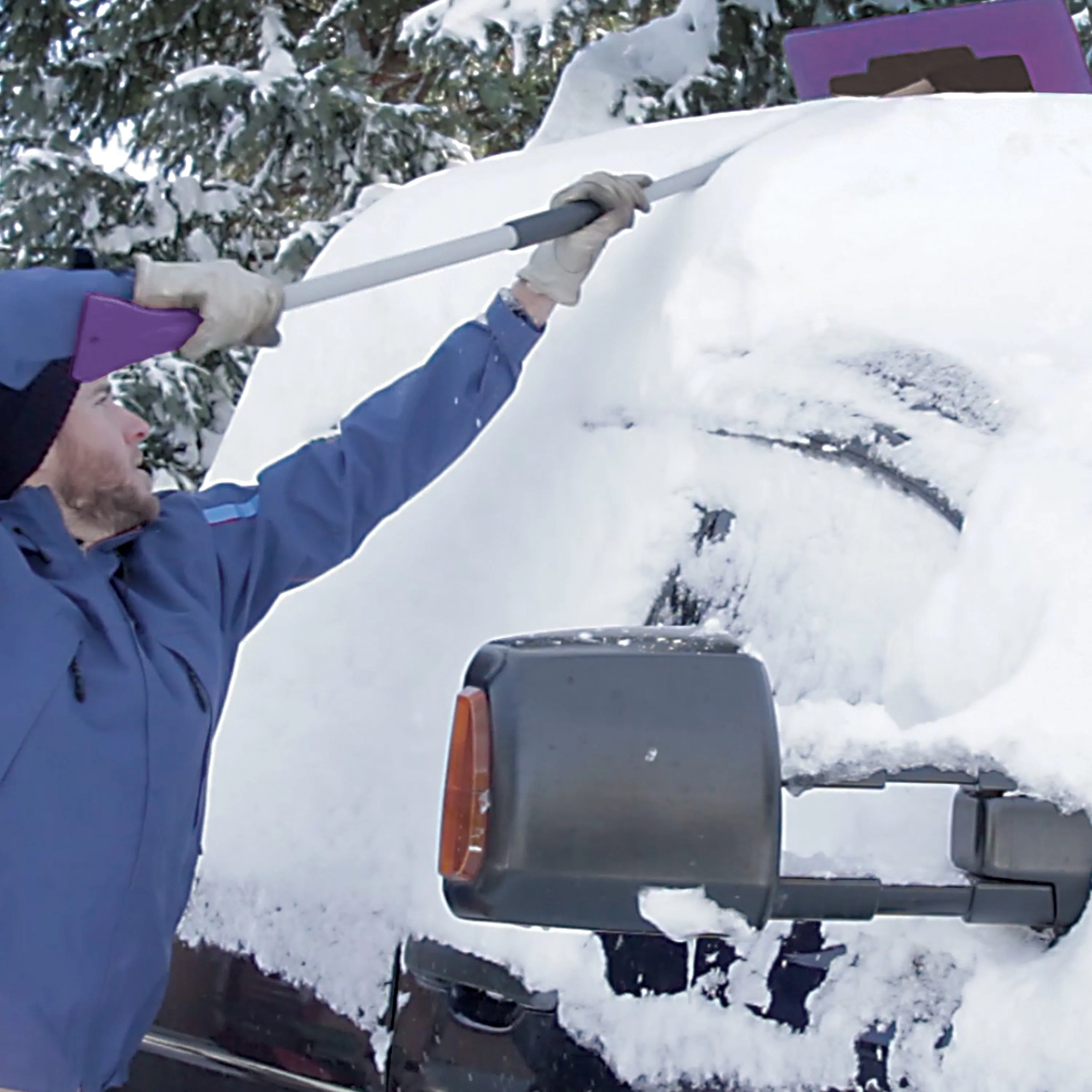 Snow Joe SJBLZD-JMB-PRP2 2-Pack Jumbo Telescoping Snow Broom   Ice Scraper (Purple)