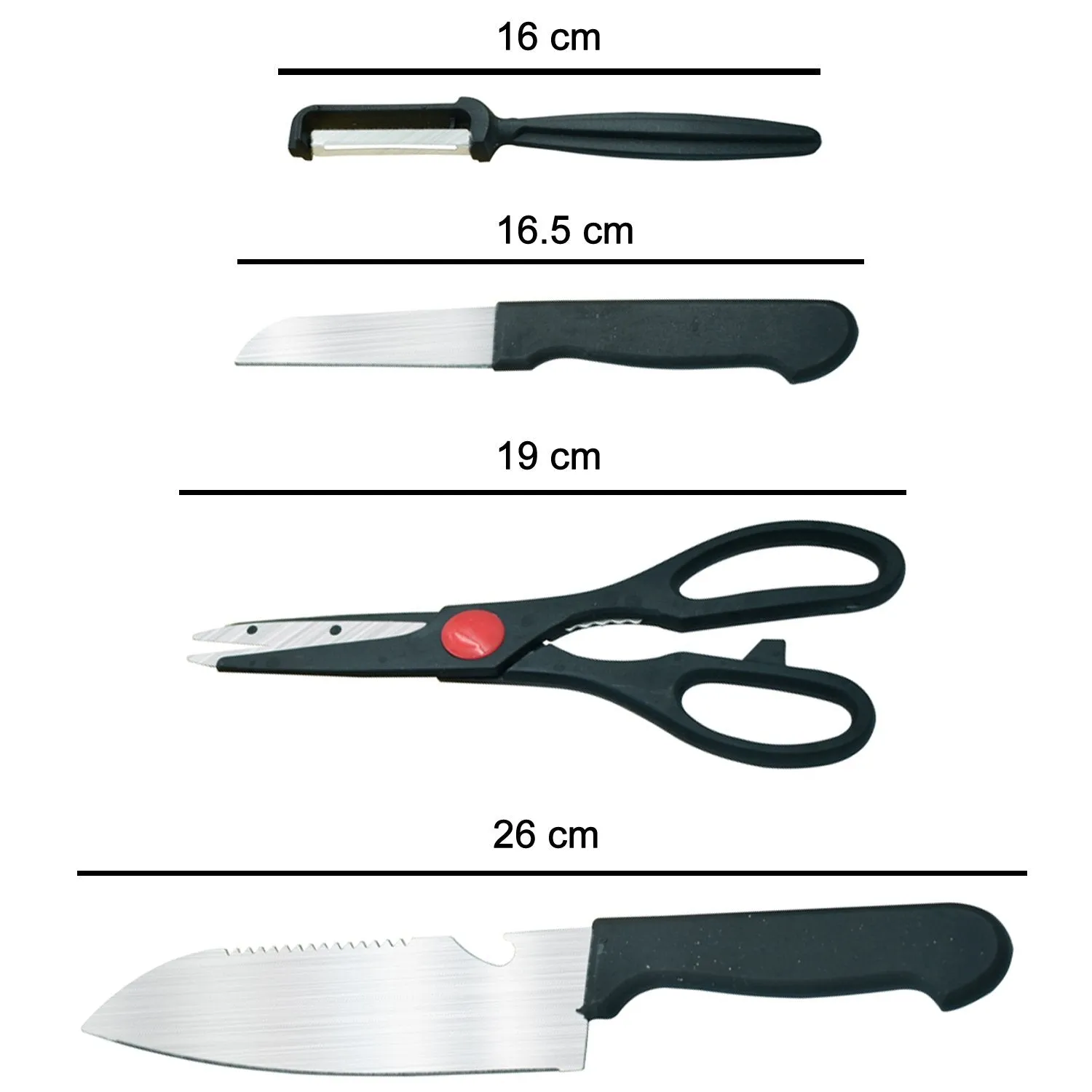 Stainless Kitchen Tool Set (Butcher Knife, Standard Knife, Peeler and Kitchen Scissor) - 4 Pcs