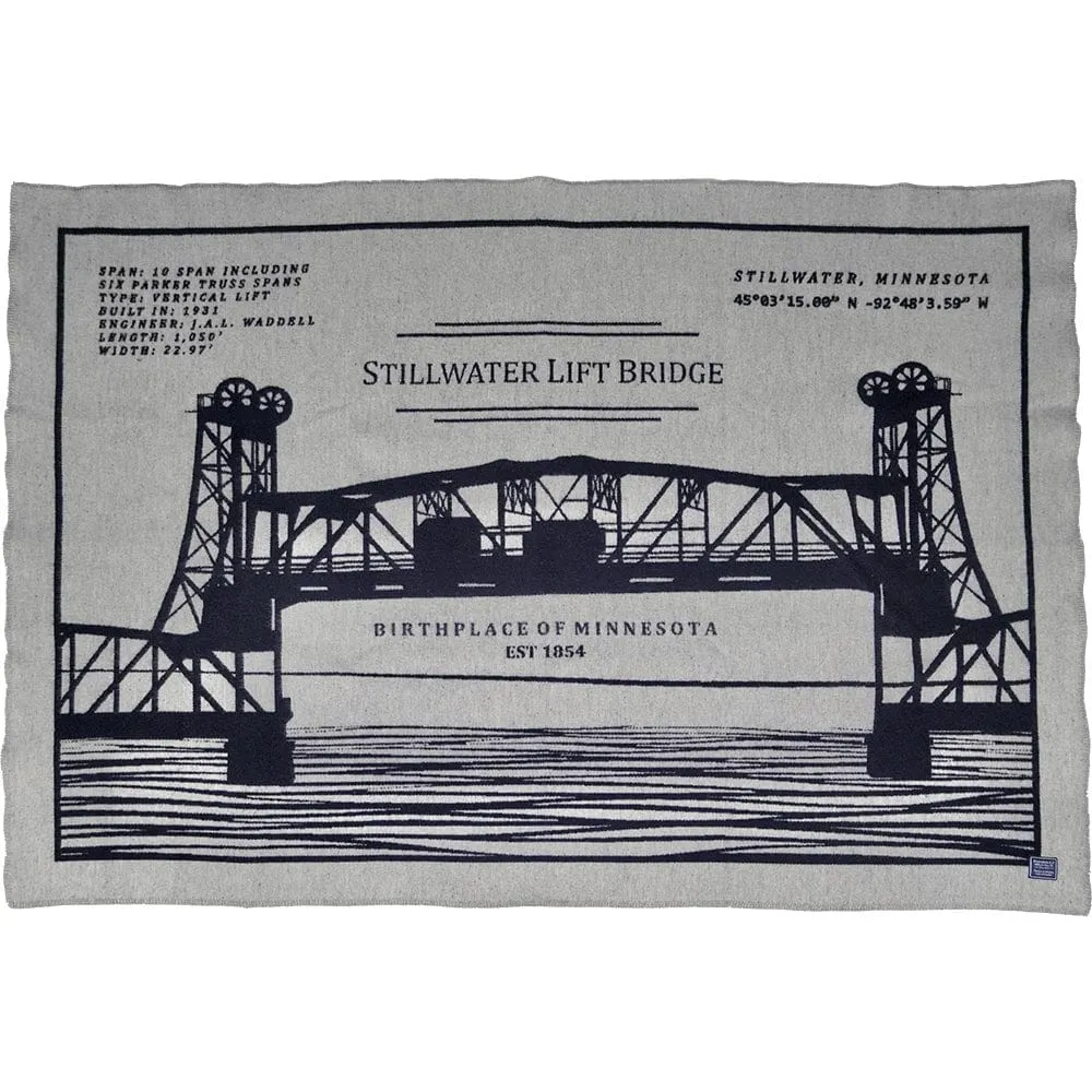 Stillwater Bridge Map Wool Throw Blanket