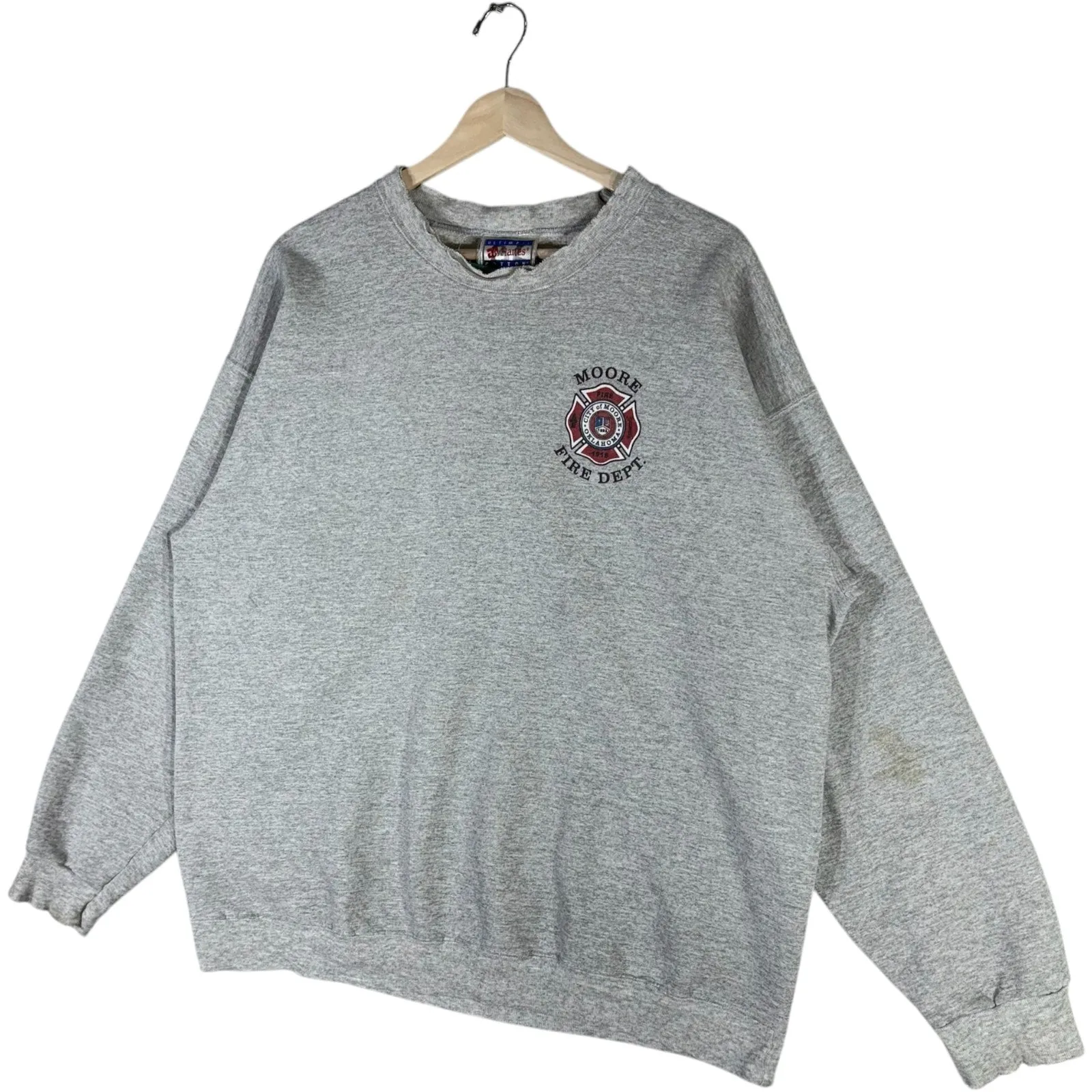 Vintage Moore Fire Rescue Spellout Logo Pullover Crewneck