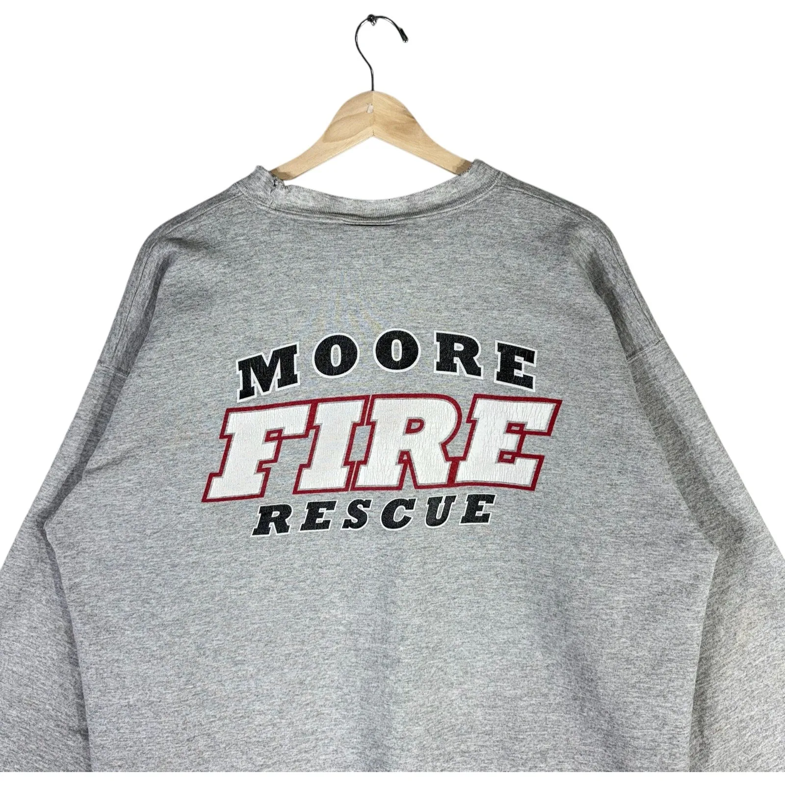 Vintage Moore Fire Rescue Spellout Logo Pullover Crewneck