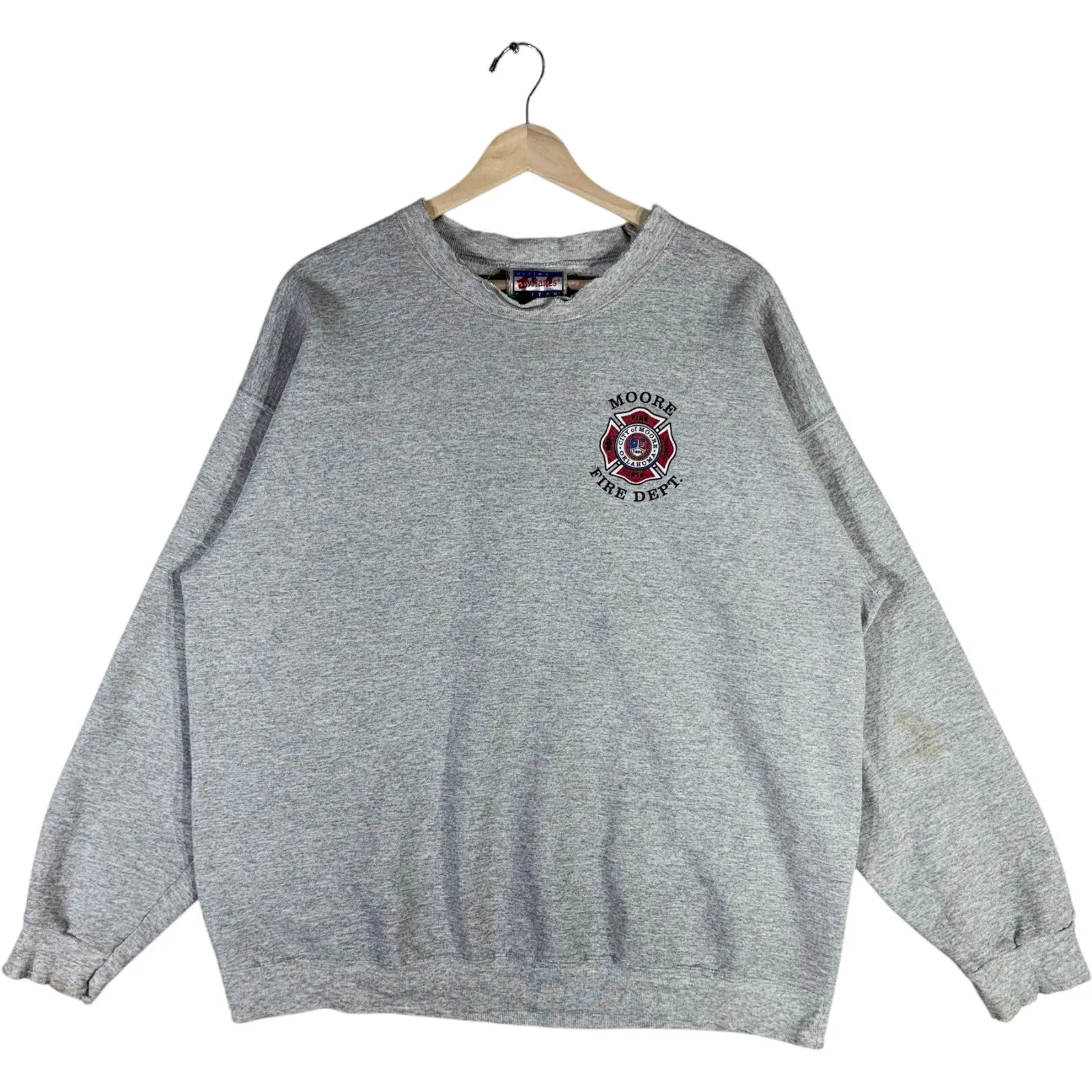 Vintage Moore Fire Rescue Spellout Logo Pullover Crewneck
