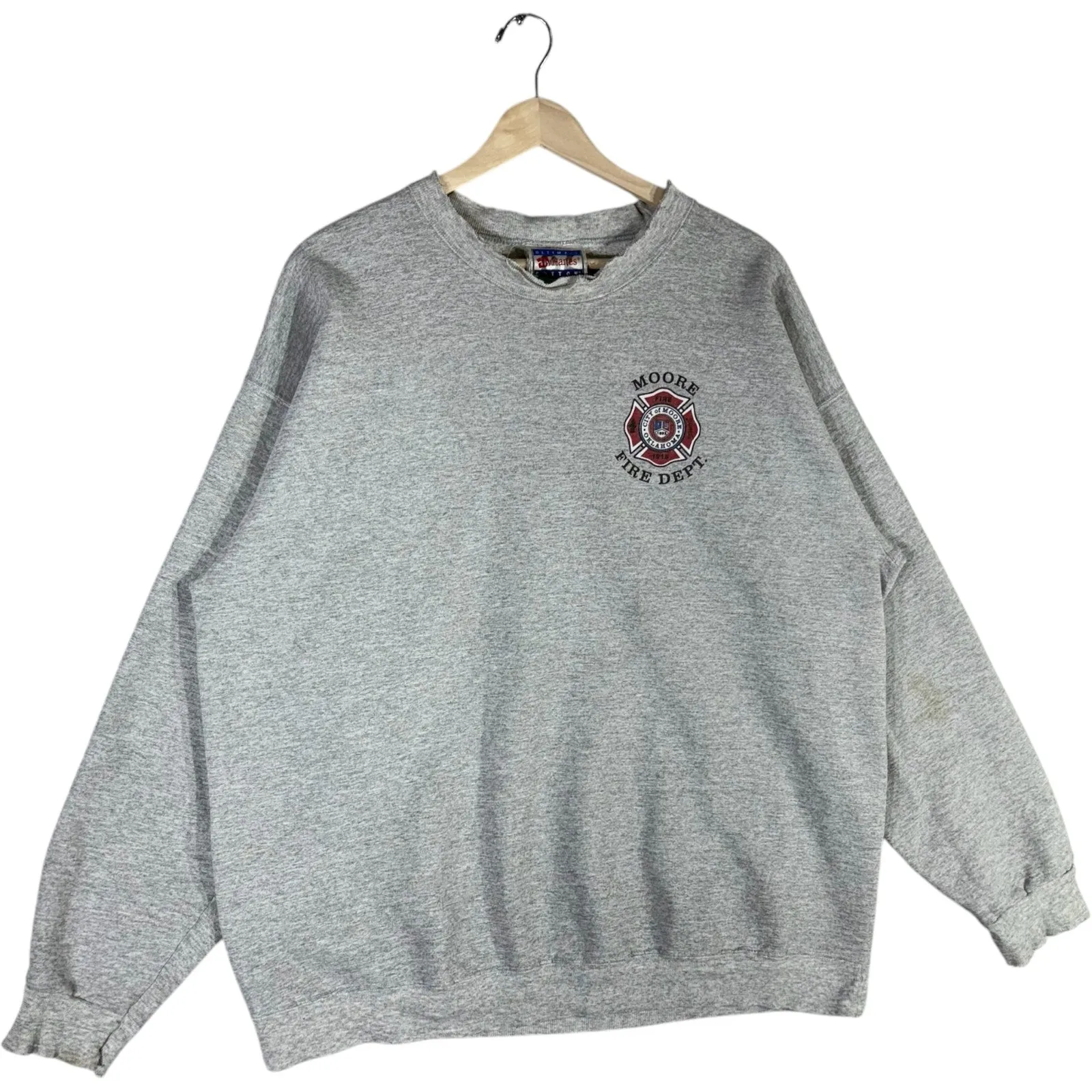 Vintage Moore Fire Rescue Spellout Logo Pullover Crewneck
