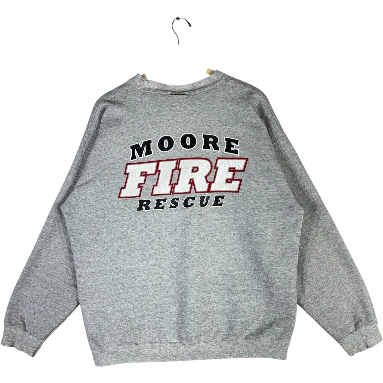 Vintage Moore Fire Rescue Spellout Logo Pullover Crewneck