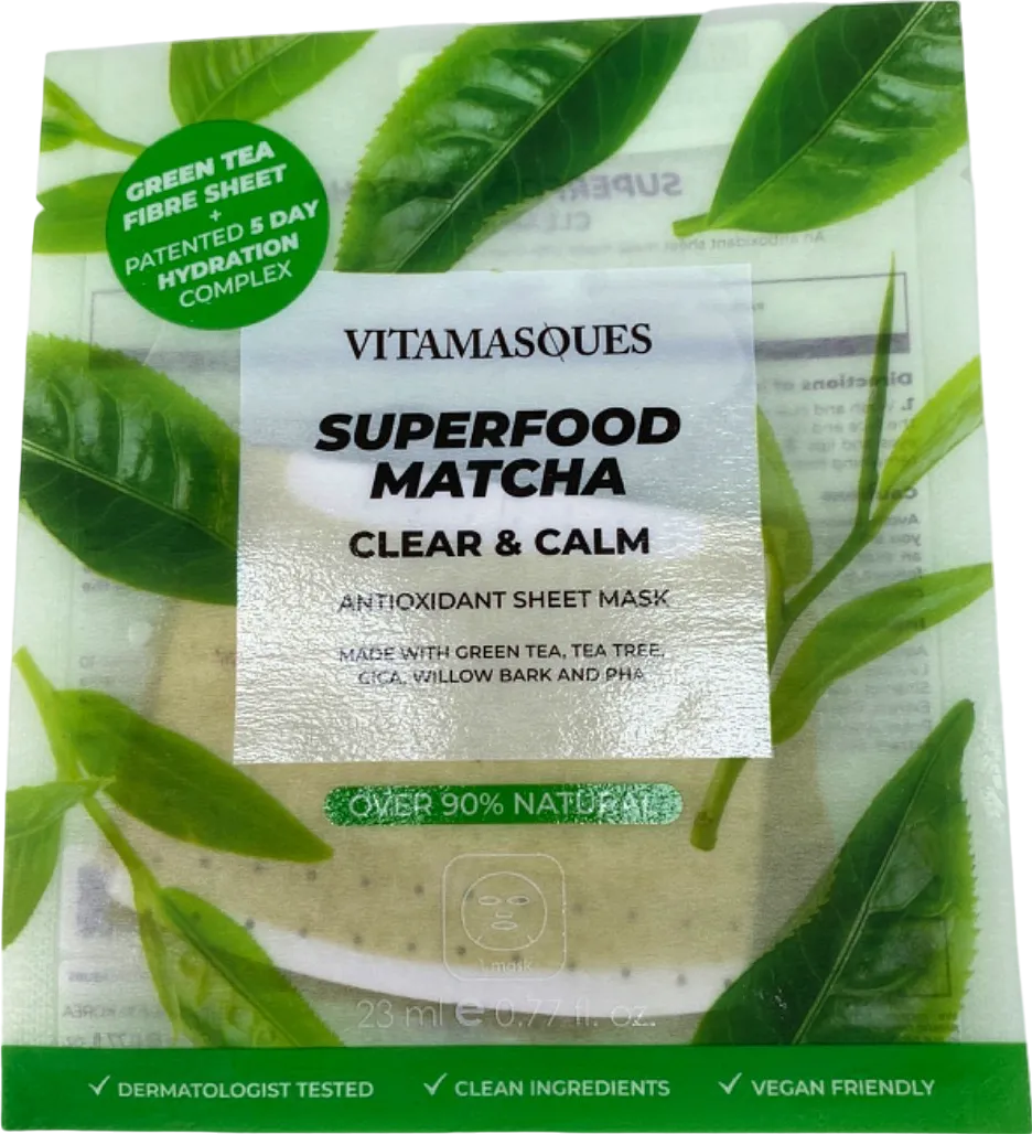Vitamasques Superfood Matcha Clear & Calm Antioxidant Sheet Mask 23 ml