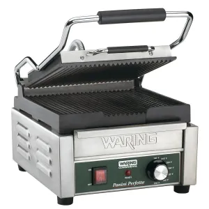 Waring WPG150 9-3/4" x 9-1/4" Grooved Top & Bottom Panini Sandwich Grill