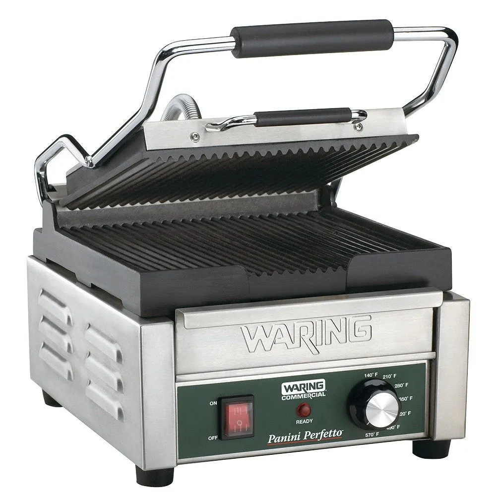 Waring WPG150 9-3/4" x 9-1/4" Grooved Top & Bottom Panini Sandwich Grill