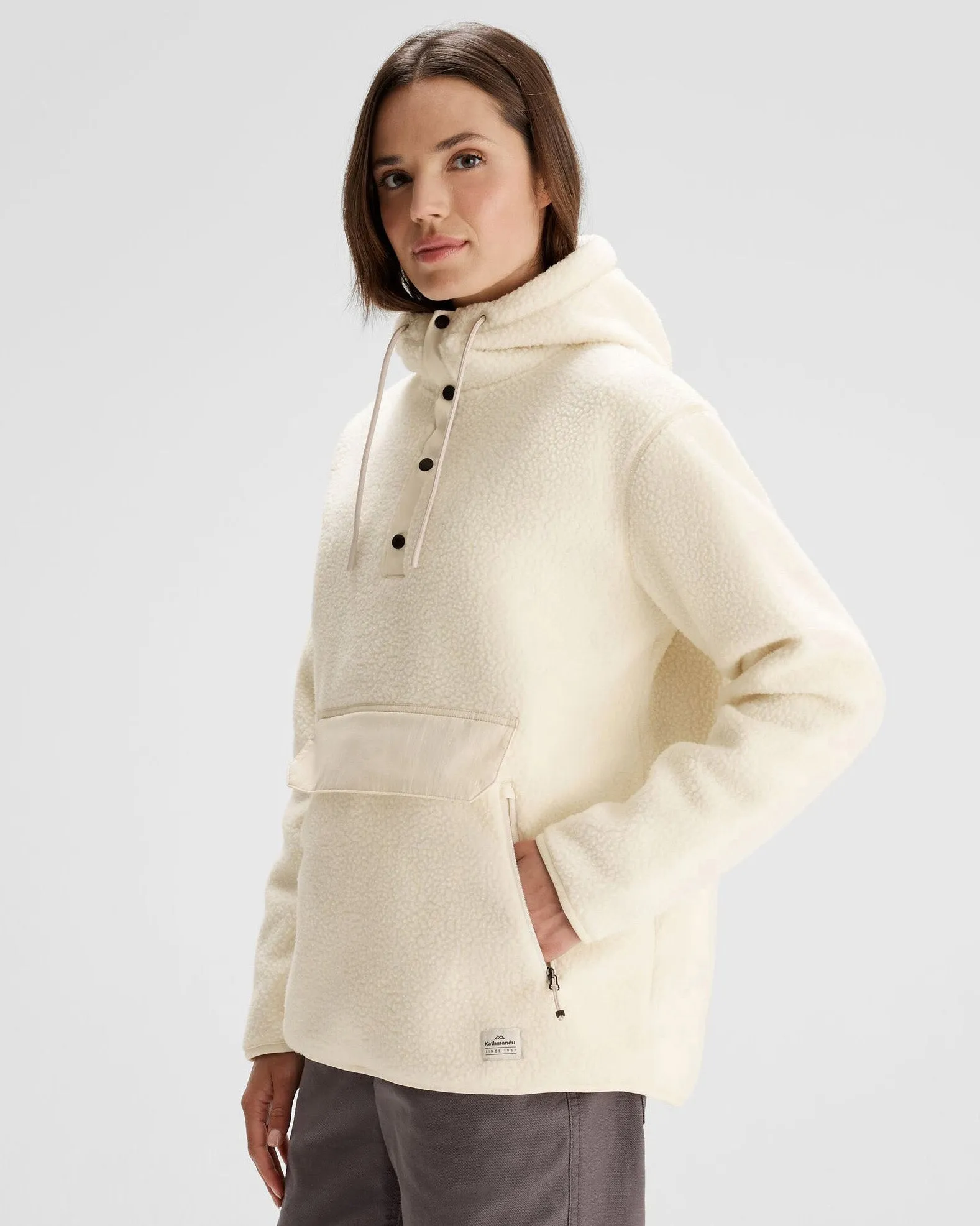 Women's Co-Z High Pile Hooded Pullover  - Natural