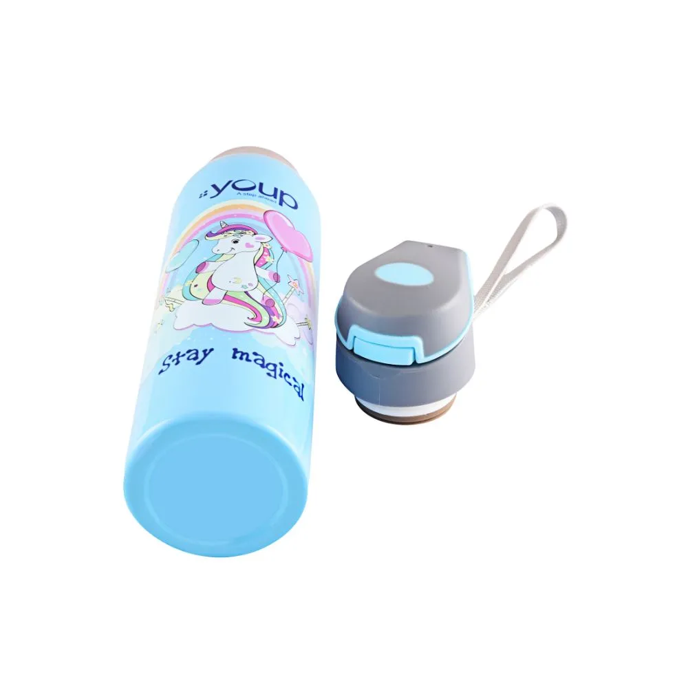 Youp Stainless Steel Insulated Sky Blue Color Unicorn Kids Sipper Bottle Gypsy - 500 ml