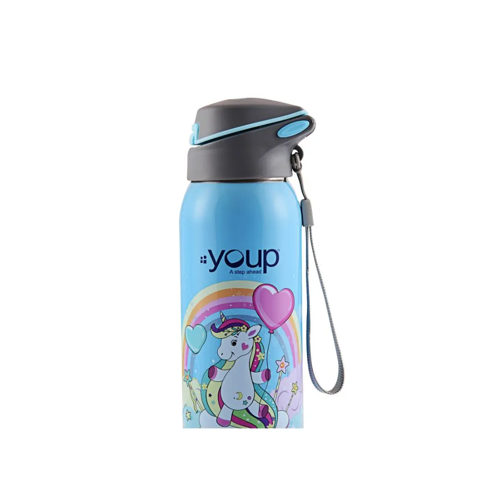 Youp Stainless Steel Insulated Sky Blue Color Unicorn Kids Sipper Bottle Gypsy - 500 ml